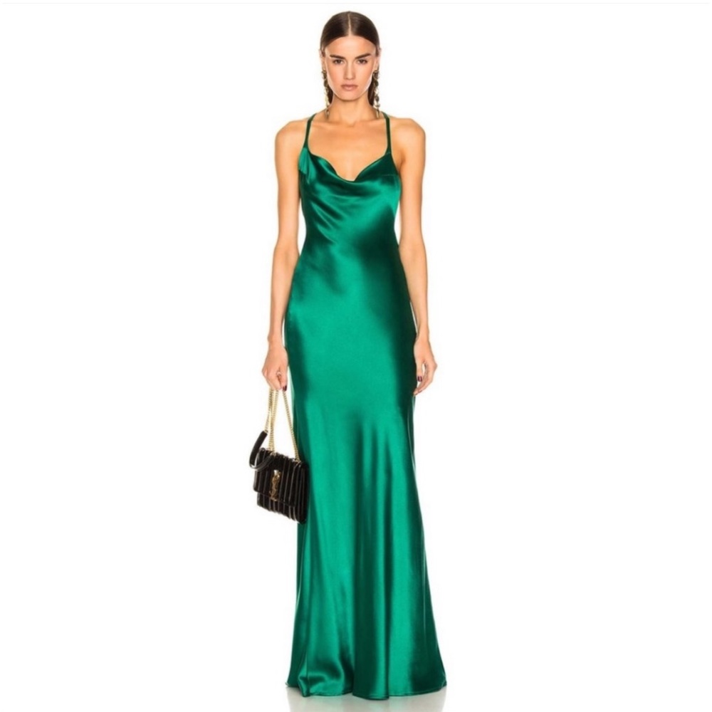 Galvan London Silk Cowl Neck Whiteley Gown in Green